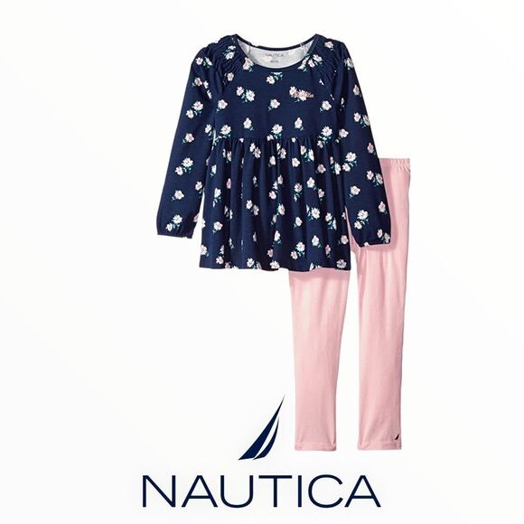 NAUTICA Kids | Navy & Pink | FLORAL TOP & LEGGINGS SET - Picture 1 of 6